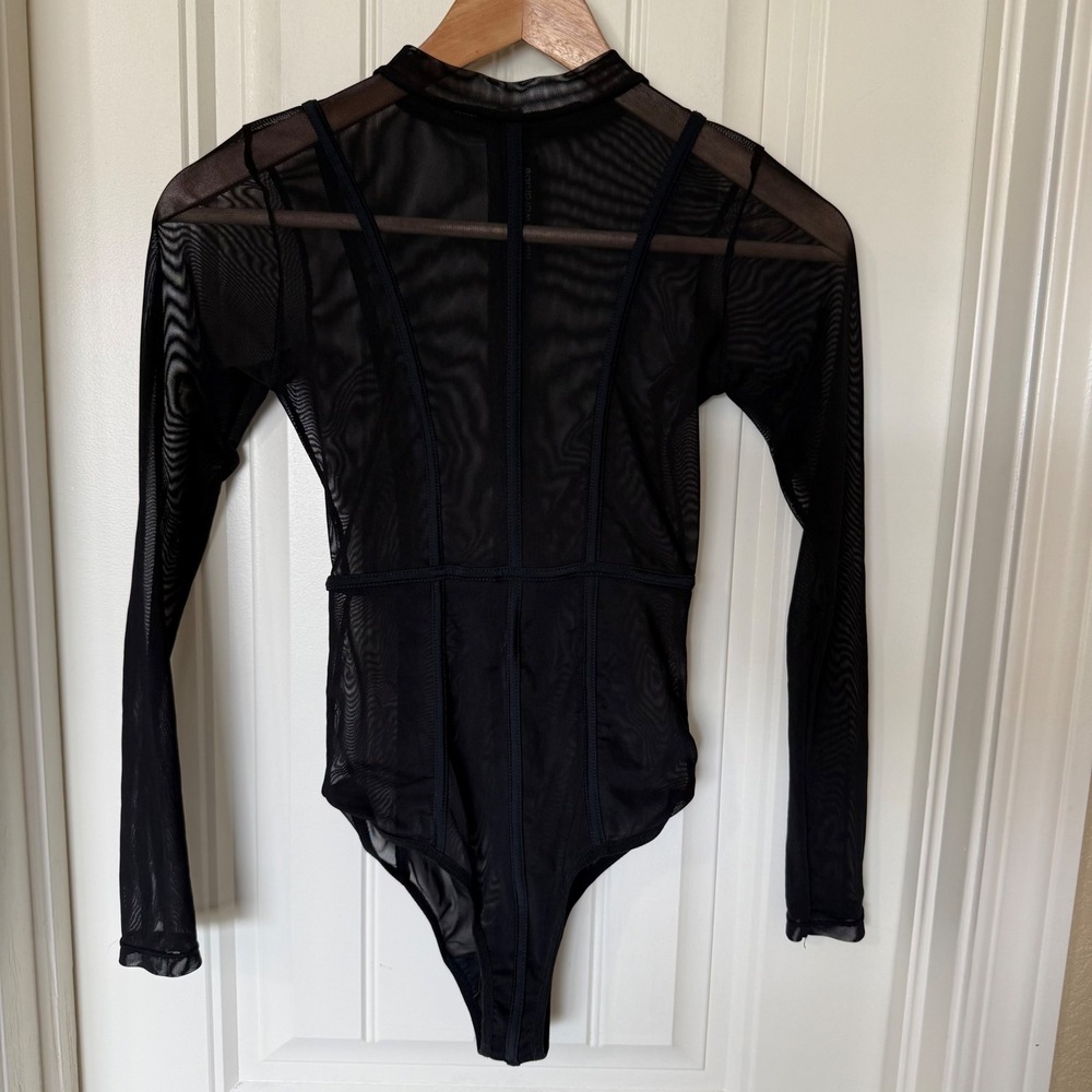 Naked Wardrobe Bodysuit Women Small Black Exc. Sheer Mesh Mock Neck Paneling - Picture 2 of 6